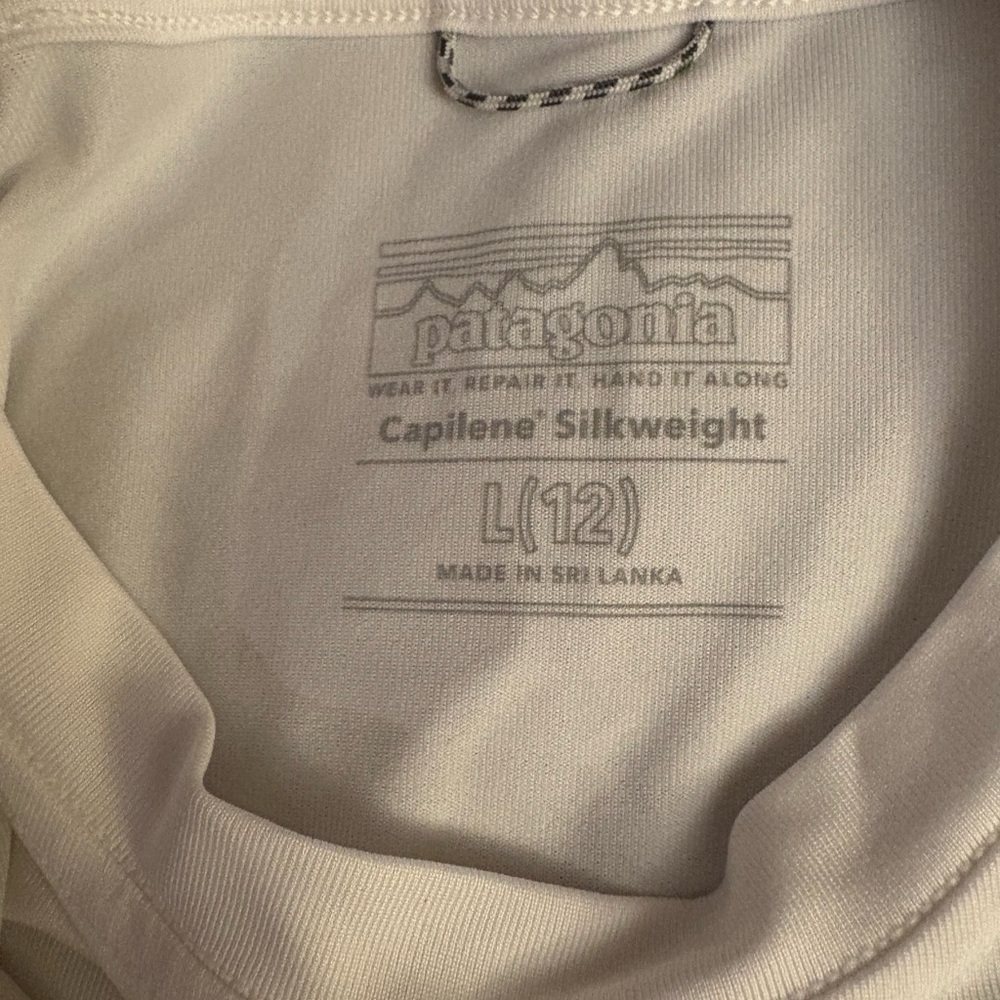 Patagonia White Long Sleeve Tee with Navy Logo (capilene silk weight) - Picture 2 of 2